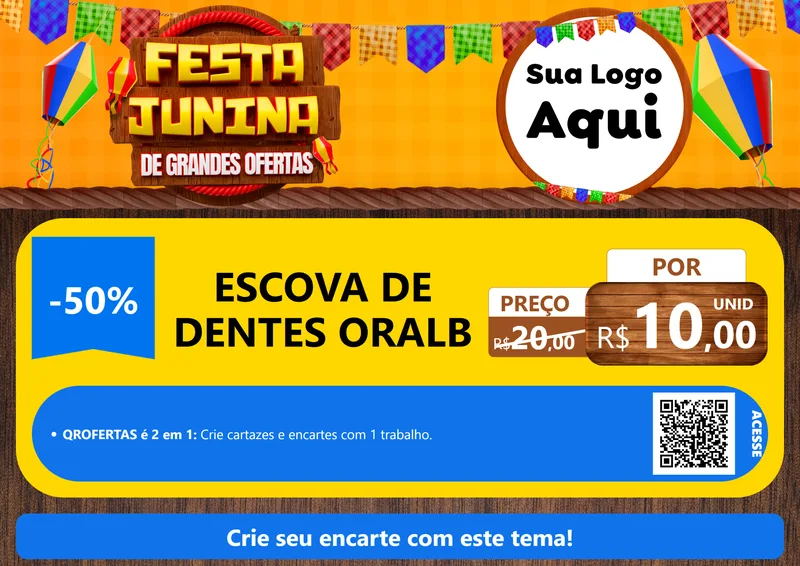 Modelo de Cartaz para Cartaz A4 Horizontal com o tema Festa Junina de Grandes Ofertas para Higiene Pessoal
