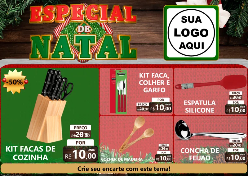 Modelo de Encarte para Encarte A4 Horizontal com o tema Especial de Natal para Utilidades Domésticas