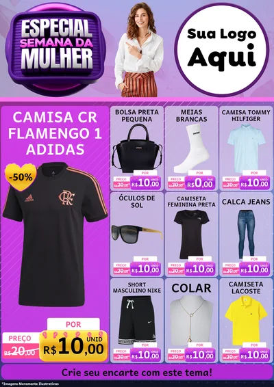 Modelo de Encarte para Encarte A4 Vertical com o tema Especial Semana da Mulher para Roupas e acessórios