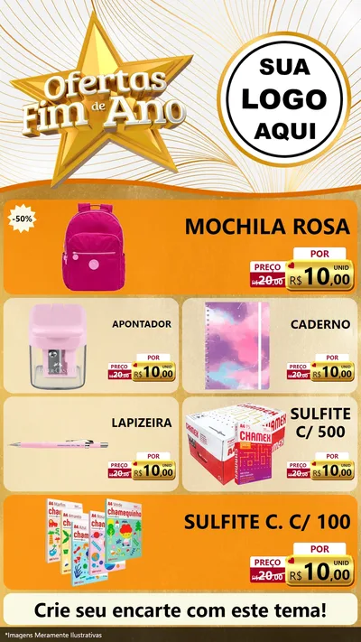 Modelo de TV para TV Vertical com o tema Ofertas Fim de Ano para Papelaria