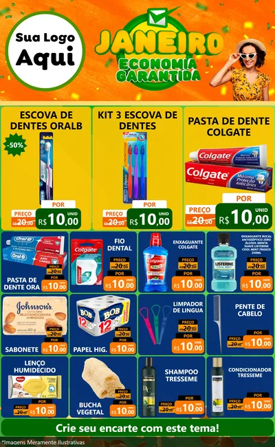 Modelo de Encarte para Encarte Grande com o tema Janeiro - Economia Garantida para Higiene Pessoal