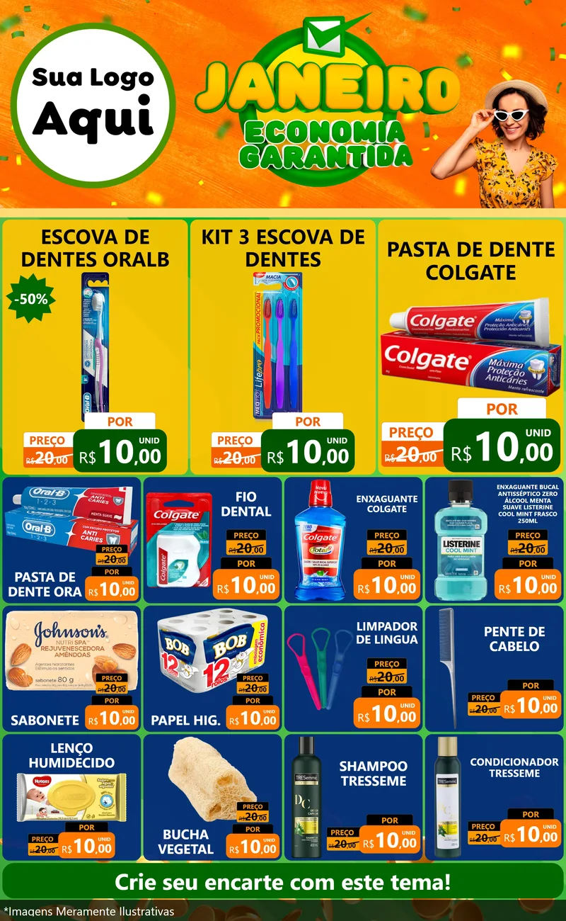 Modelo de Encarte para Encarte Grande com o tema Janeiro - Economia Garantida para Higiene Pessoal