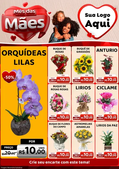 Modelo de Encarte para Encarte A4 Vertical com o tema Mês das Mães para Floricultura e jardim