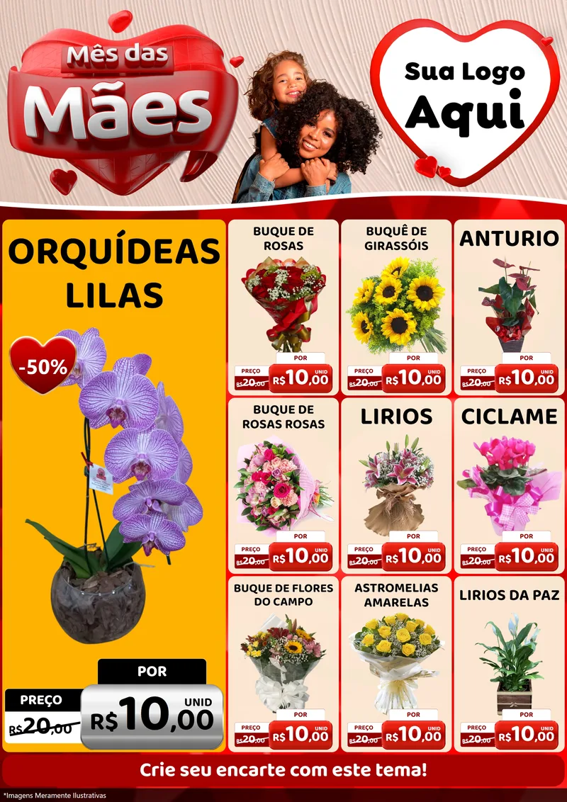 Modelo de Encarte para Encarte A4 Vertical com o tema Mês das Mães para Floricultura e jardim