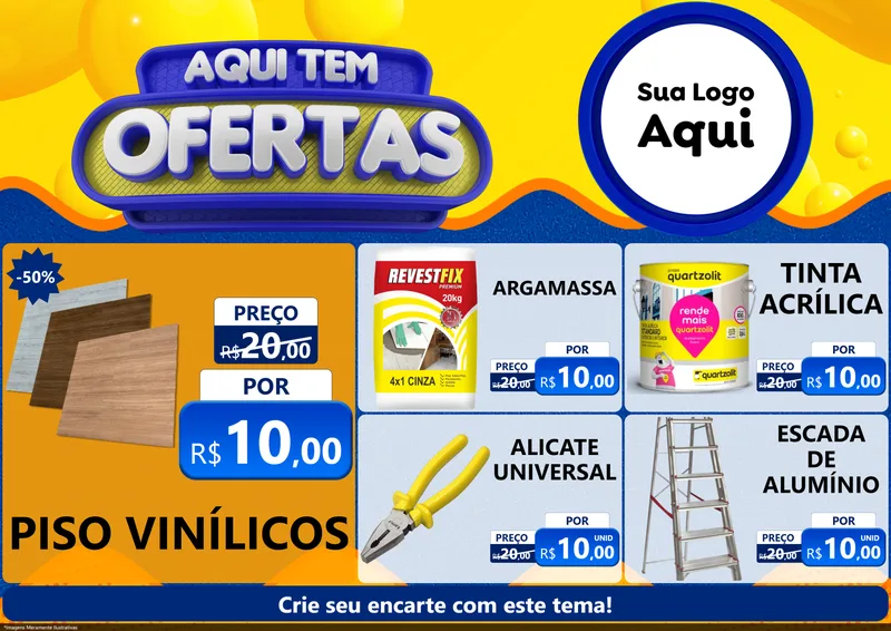 Modelo de Encarte para Encarte A4 Horizontal com o tema Aqui Tem Ofertas para Material para Construção