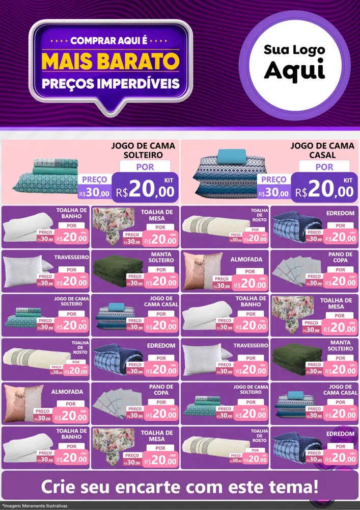 Modelo de Encarte para Encarte A4 Vertical com o tema Mais Barato para Cama, Mesa e Banho
