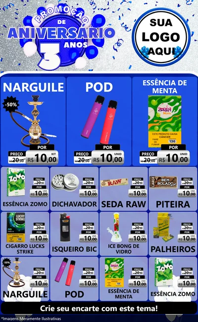 Modelo de Encarte para Encarte Grande com o tema Promoção de Aniversário - 3 Anos para Tabacaria
