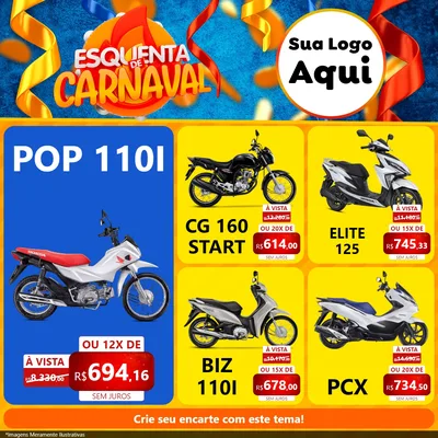 Modelo de Rede Social para Feed Facebook com o tema Esquenta de Carnaval para Concessionaria de Motos