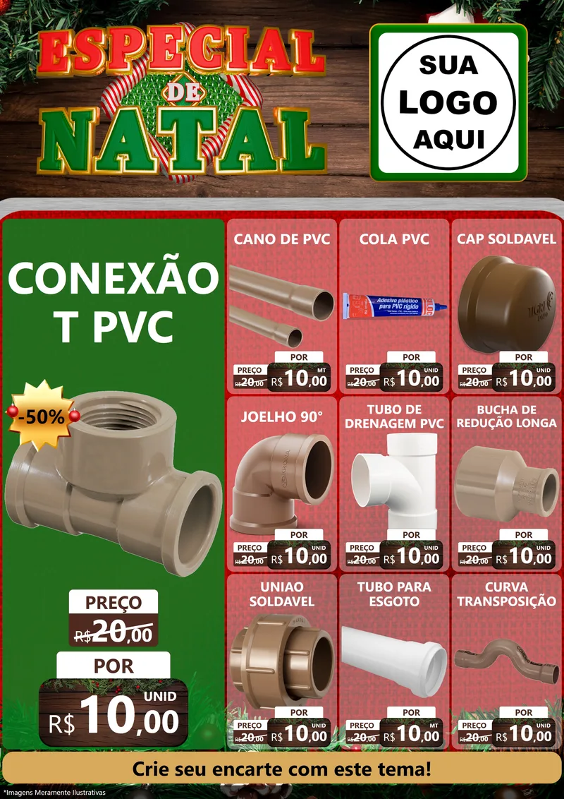 Modelo de Encarte para Encarte A4 Vertical com o tema Especial de Natal para Tubos e conexões