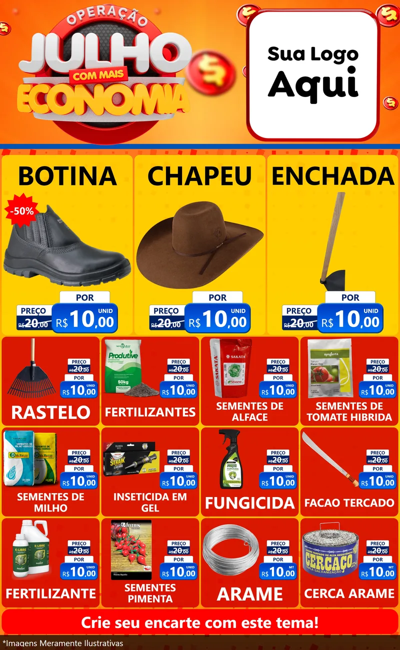 Modelo de Encarte para Encarte Grande com o tema Operação Julho Com Mais Economia para Agropecuária