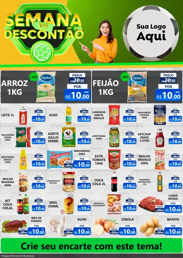 Modelo de Encarte para Encarte A4 Vertical com o tema Semana de Descontão - Copa para Supermercado