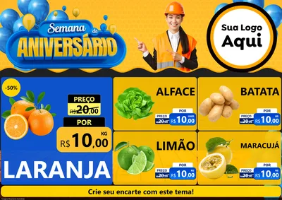 Modelo de Encarte para Encarte A4 Horizontal com o tema Semana de Aniversário para Hortifrúti