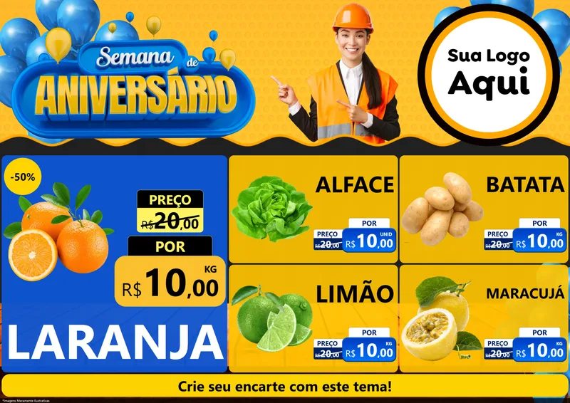 Modelo de Encarte para Encarte A4 Horizontal com o tema Semana de Aniversário para Hortifrúti