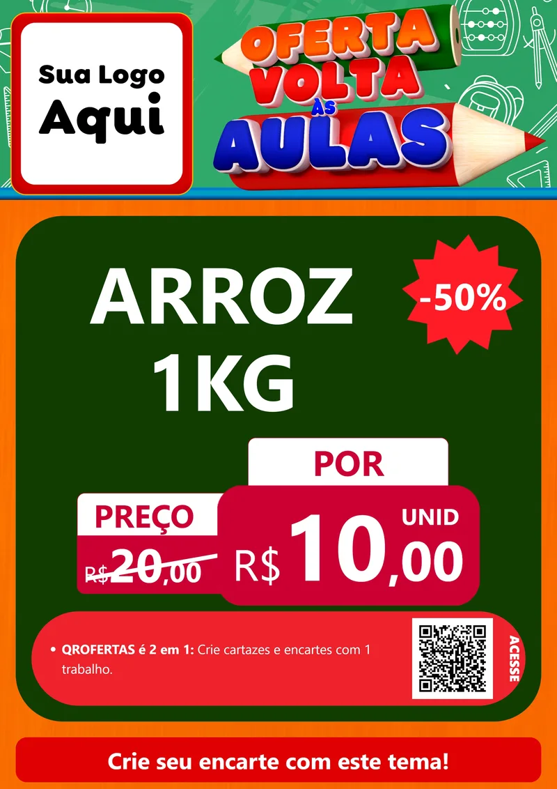 Modelo de Cartaz para Cartaz A4 Vertical com o tema Oferta Volta Às Aulas para Supermercado