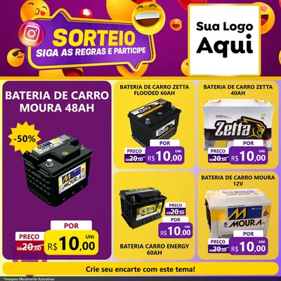 Modelo de Rede Social para Feed Facebook com o tema Sorteio para Baterias Elétricas
