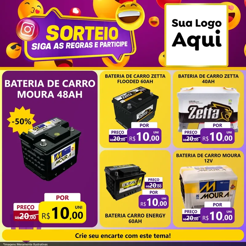 Modelo de Rede Social para Feed Facebook com o tema Sorteio para Baterias Elétricas
