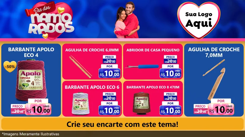 Modelo de TV para TV Horizontal com o tema Dia dos namorados para Armarinho e Aviamentos