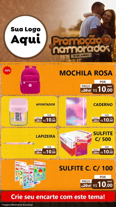 Modelo de TV para TV Vertical com o tema Promoção Namorados para Papelaria