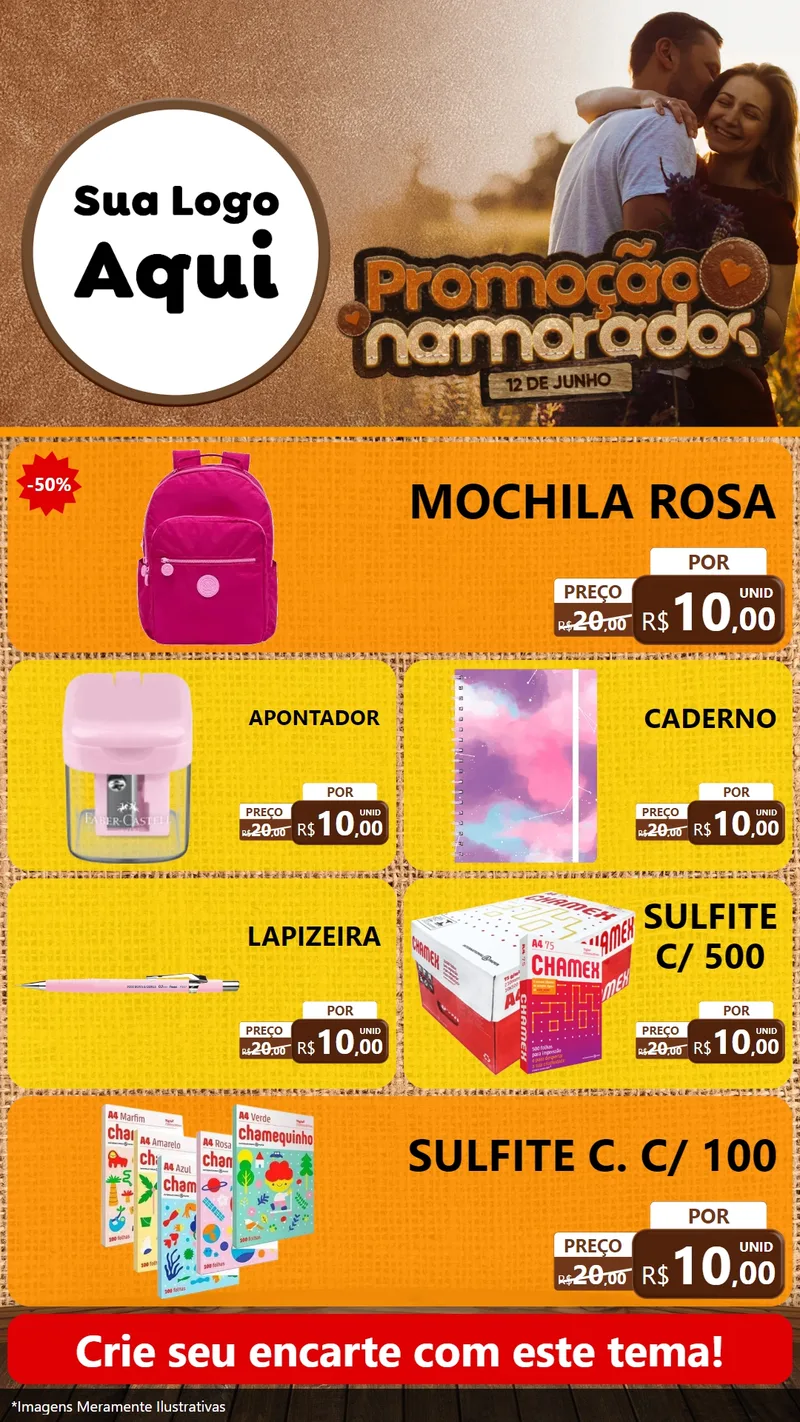 Modelo de TV para TV Vertical com o tema Promoção Namorados para Papelaria