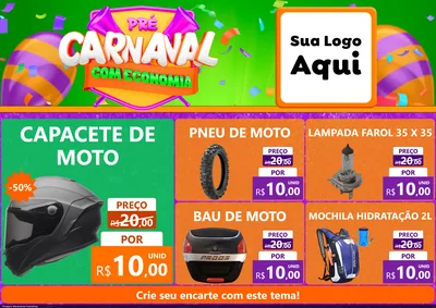 Modelo de Encarte para Encarte A4 Horizontal com o tema Pré-Carnaval Com Economia para Moto peças