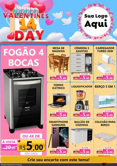 Modelo de Encarte para Encarte A4 Vertical com o tema Valentine's Day para Móveis e Eletro