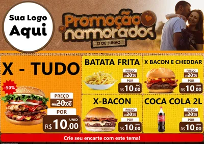 Modelo de Encarte para Encarte A4 Horizontal com o tema Promoção Namorados para Hamburgueria