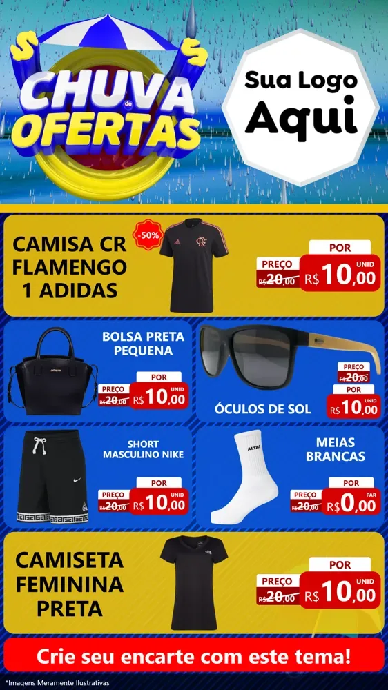 Modelo de TV para TV Vertical com o tema Chuva de Ofertas para Roupas e acessórios