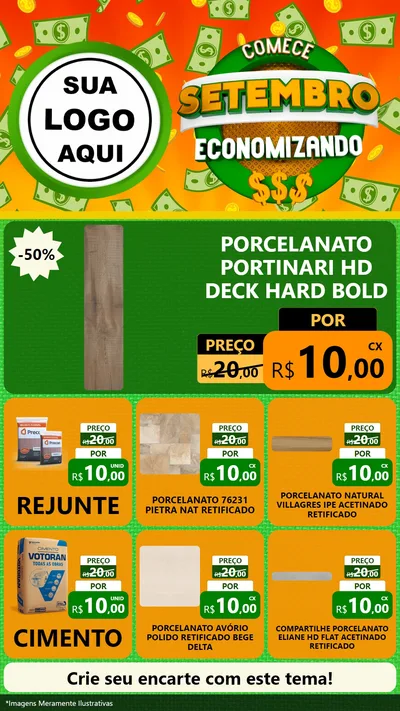 Modelo de Rede Social para Stories com o tema Comece Setembro Economizando para Pisos e revestimentos