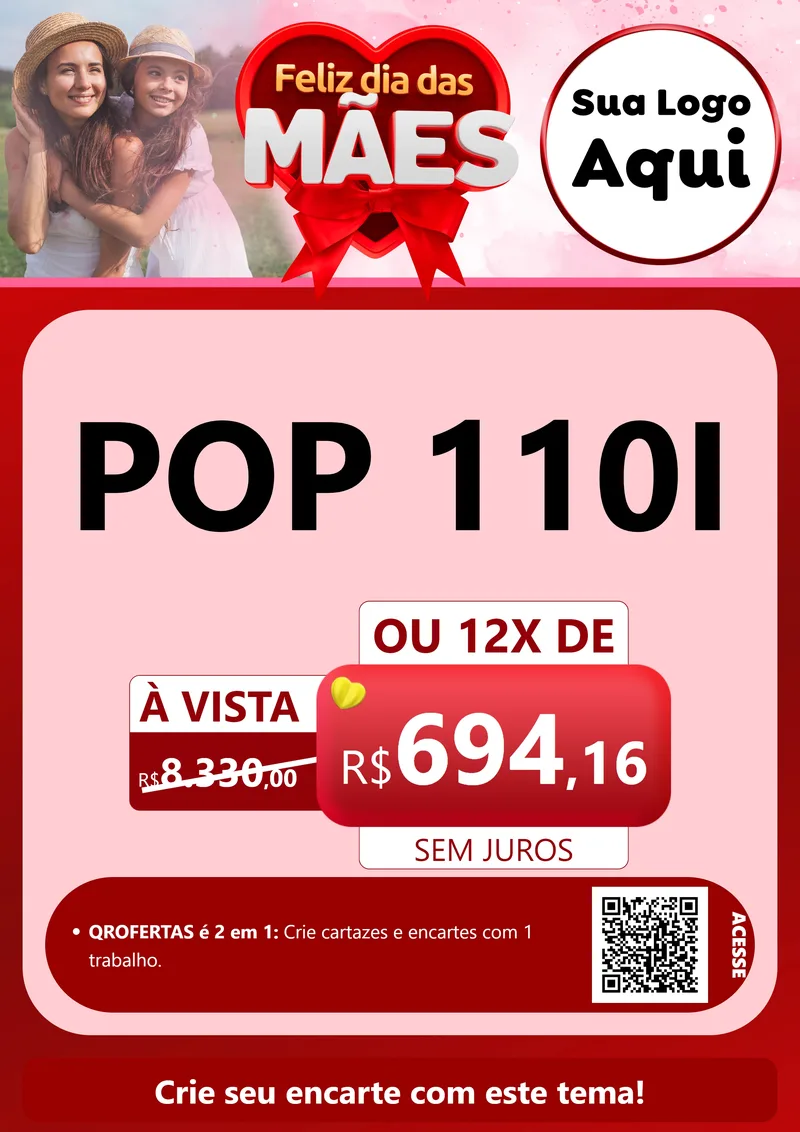 Modelo de Cartaz para Cartaz A4 Vertical com o tema Feliz Dia Das Mães para Concessionaria de Motos