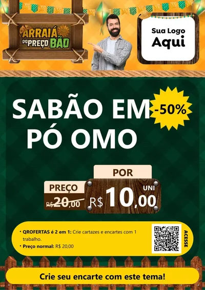 Modelo de Cartaz para Cartaz A4 Vertical com o tema Arraiá do preço bão para Produtos de Limpeza