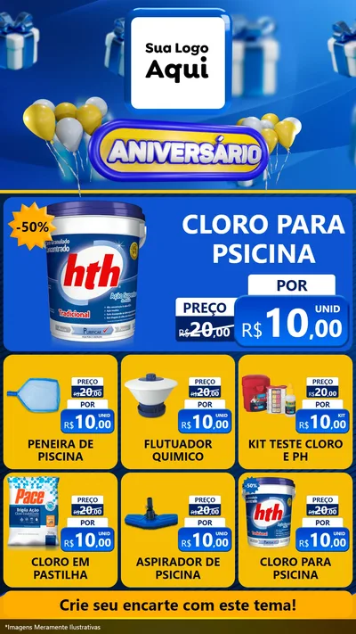 Modelo de Rede Social para Stories com o tema Aniversário para Produtos para Piscina