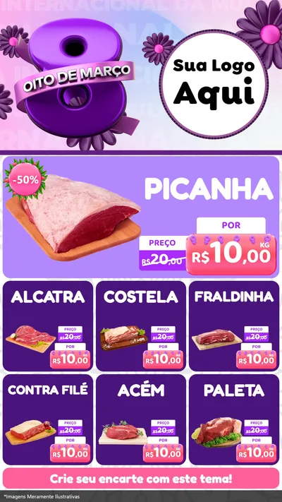 Modelo de Rede Social para Stories com o tema Oito de Março - Dia da Mulher para Açougue
