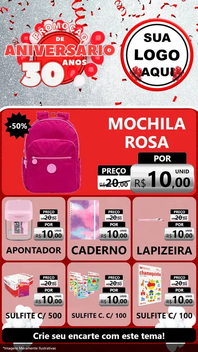 Modelo de Rede Social para Stories com o tema Promoção de Aniversário - 30 Anos para Papelaria