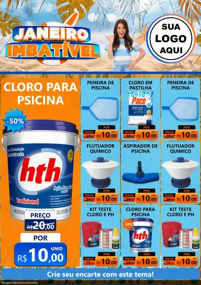Modelo de Encarte para Encarte A4 Vertical com o tema Janeiro Imbatível para Produtos para Piscina