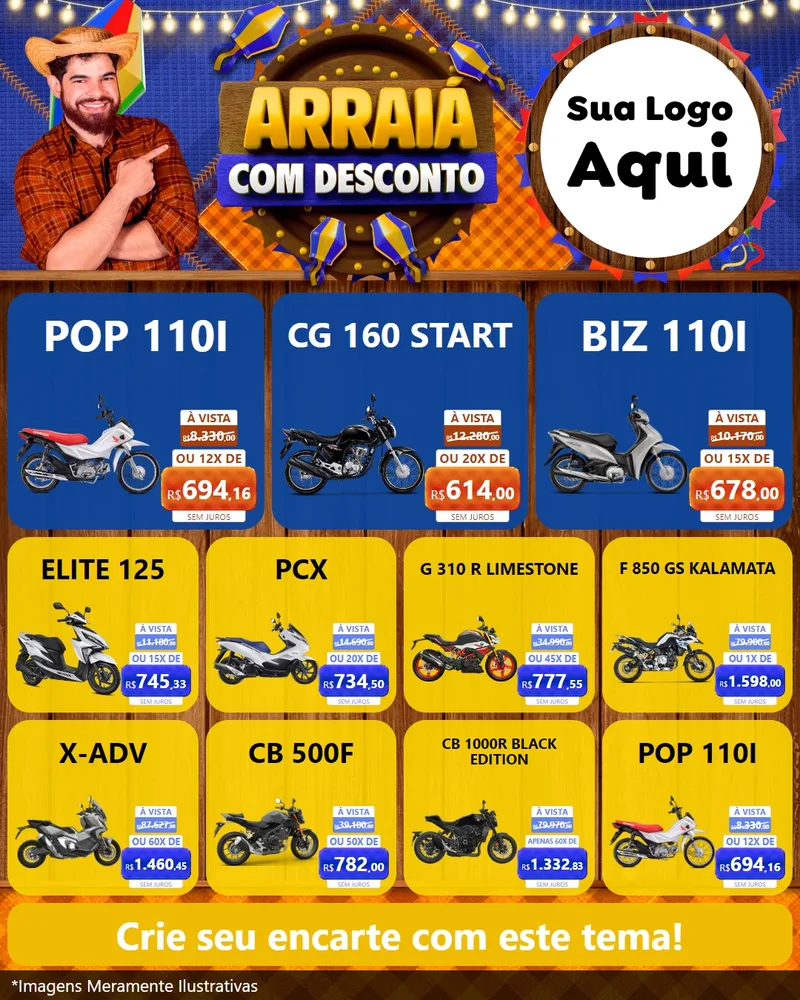 Modelo de Rede Social para Feed Instagram com o tema Arraiá Com Desconto para Concessionaria de Motos