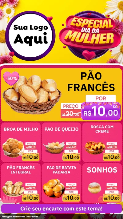 Modelo de Rede Social para Stories com o tema Especial Dia da Mulher para Padaria