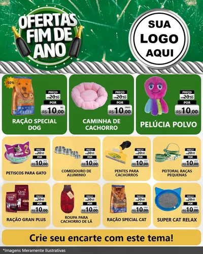 Modelo de Rede Social para Feed Instagram com o tema Ofertas Fim de Ano para Pet Shop