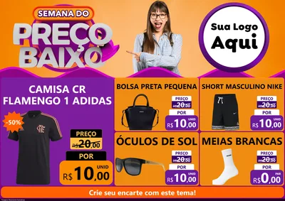Modelo de Encarte para Encarte A4 Horizontal com o tema Semana do Preço Baixo para Roupas e acessórios