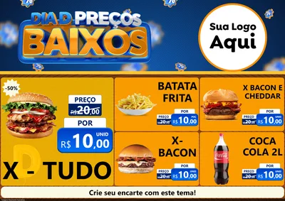 Modelo de Encarte para Encarte A4 Horizontal com o tema Dia D Preço Baixo para Hamburgueria