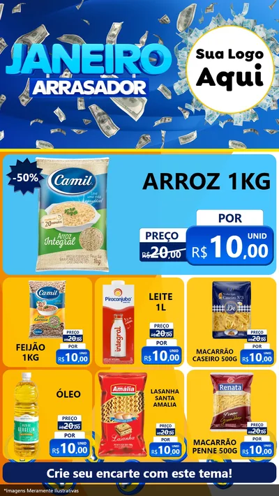 Modelo de Rede Social para Stories com o tema Janeiro Arrasador para Supermercado