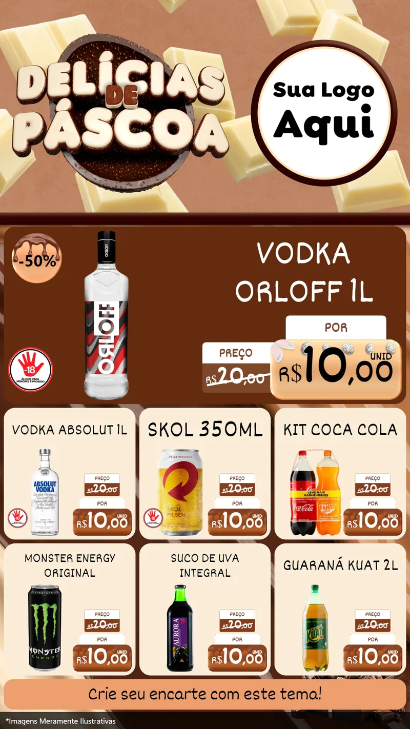 Modelo de Rede Social para Stories com o tema Delícias de Páscoa para Distribuidora de bebidas