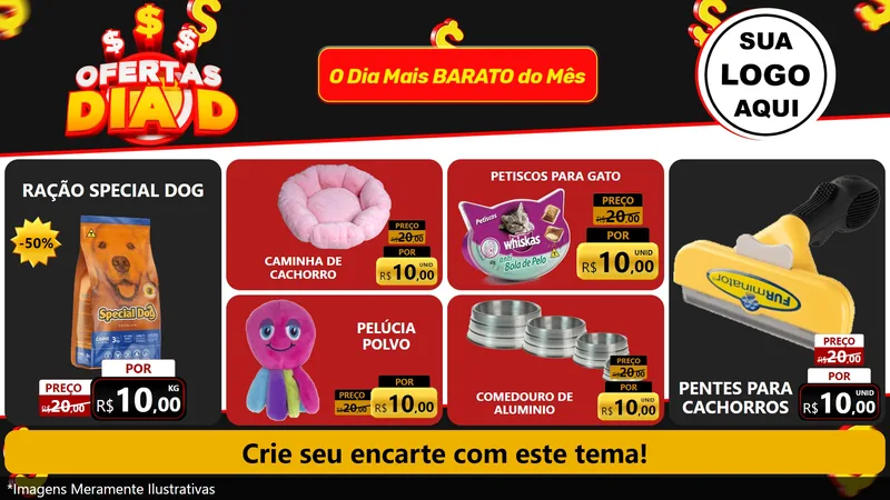 Modelo de TV para TV Horizontal com o tema Ofertas Dia D para Pet Shop
