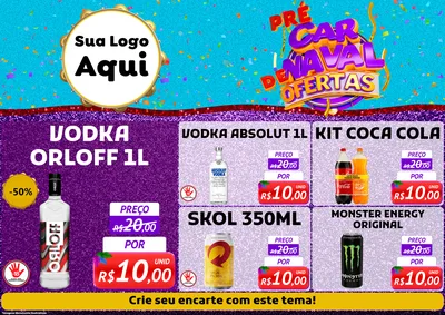 Modelo de Encarte para Encarte A4 Horizontal com o tema Pré Carnaval de Ofertas para Distribuidora de bebidas