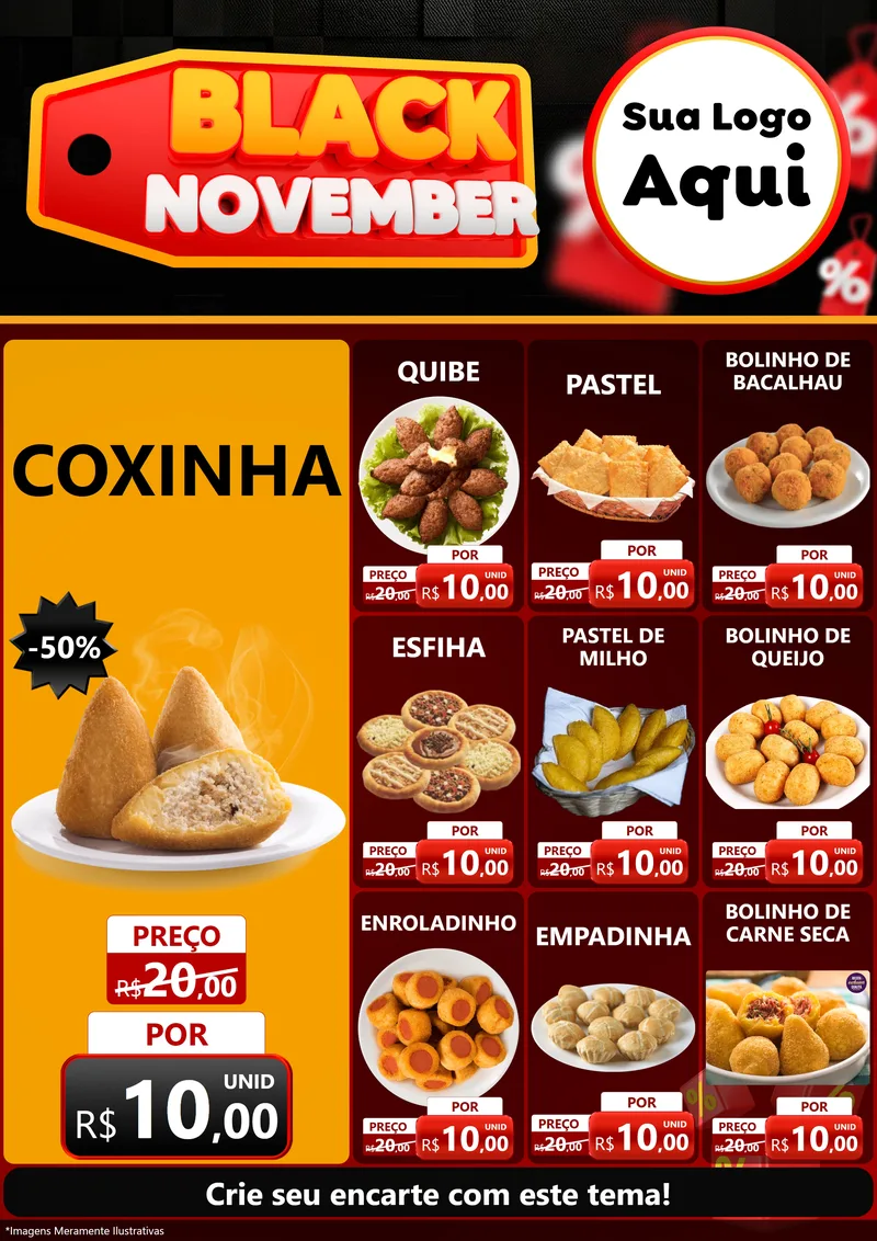 Modelo de Encarte para Encarte A4 Vertical com o tema Black November para Salgadaria