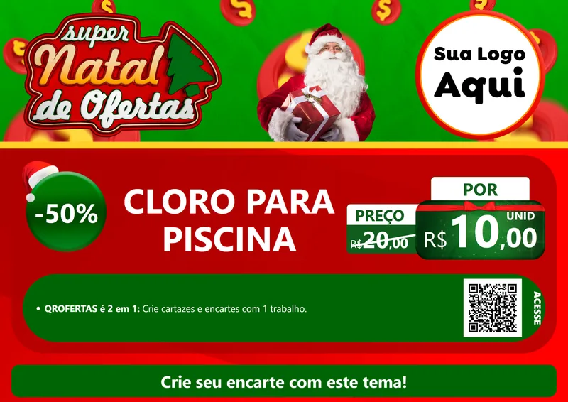 Modelo de Cartaz para Cartaz A4 Horizontal com o tema Super Natal de Ofertas para Produtos para Piscina