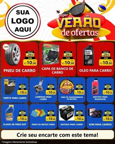 Modelo de Rede Social para Feed Instagram com o tema Super Verão de Ofertas para Auto peças