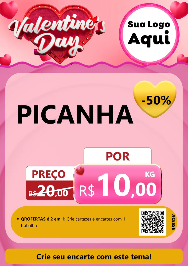 Modelo de Cartaz para Cartaz A4 Vertical com o tema Valentine's Day para Açougue
