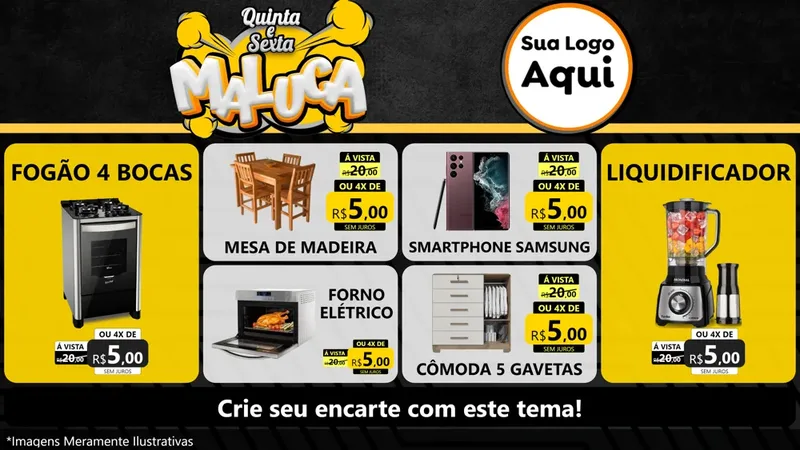 Modelo de TV para TV Horizontal com o tema Quinta e Sexta Maluca para Móveis e Eletro