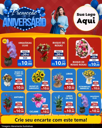 Modelo de Rede Social para Feed Instagram com o tema Promoção de Aniversário para Floricultura e jardim