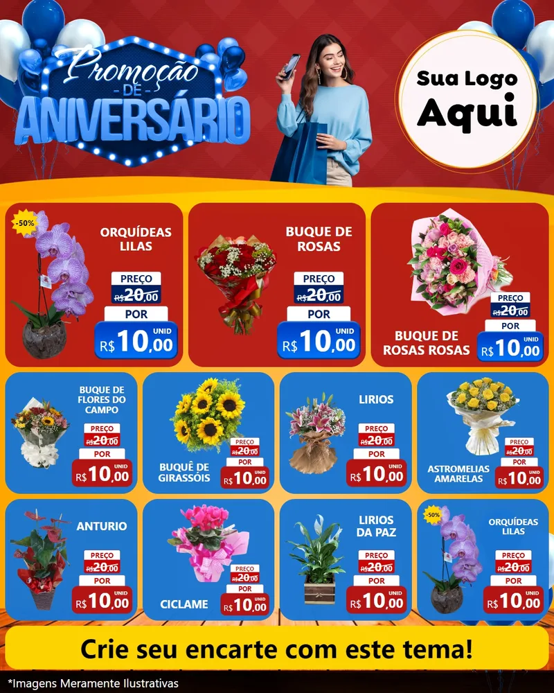 Modelo de Rede Social para Feed Instagram com o tema Promoção de Aniversário para Floricultura e jardim